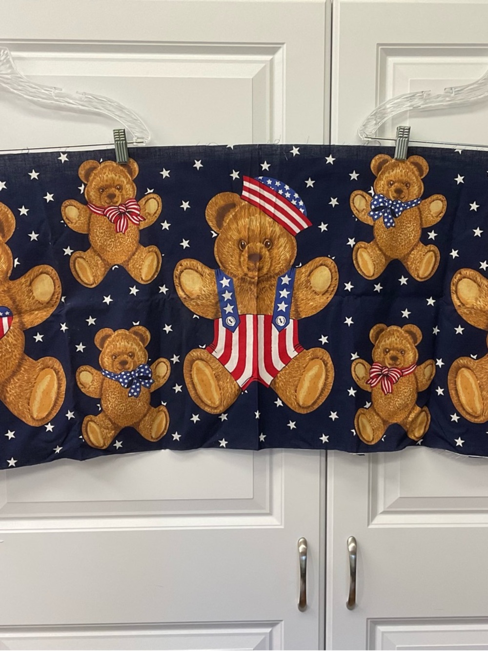 Wamsutta Hallmark Cotton Fabric Panel Patriotic Teddy Bears 12”&7”Appliqués